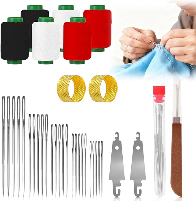 37PCS Sewing Tool Set, Steel Sewing Needle Kit, Threader and Needle Repair Kit, Portable DIY Sewing Tool Set for Beginners and Professional Crafters