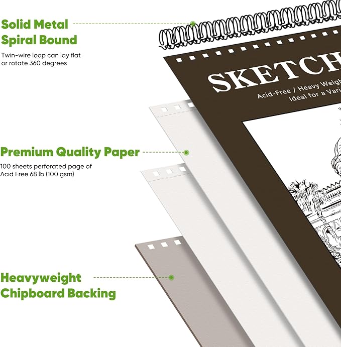 Soucolor 8" x 10" Blank Spiral Notebook| 100 Sheets 68lb/100gsm| Classroom Must Haves Supplies, Art Supplies for Teachers | Small Sketchbook Drawing Paper