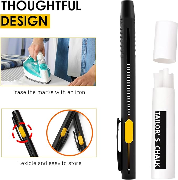 Heat Erasable Fabric Marker For Sewing, Embroidery, Quilting, Sewing Chalk For Fabric, Embroidery Pen, Tailor Chalk For Diy Embroidery & Crafts(1Pen+20Refills)