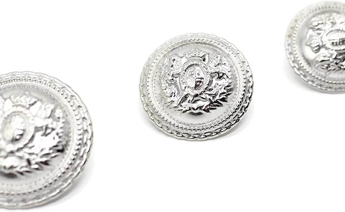 Silver Metal Shank Buttons - 12 Pcs - 2 Size Options - Luxury Horse Round Wave Metal Shank Buttons for Men Women Blazer Coat Uniform Shirt Suit and Jacket Sewing Craft DIY N10103