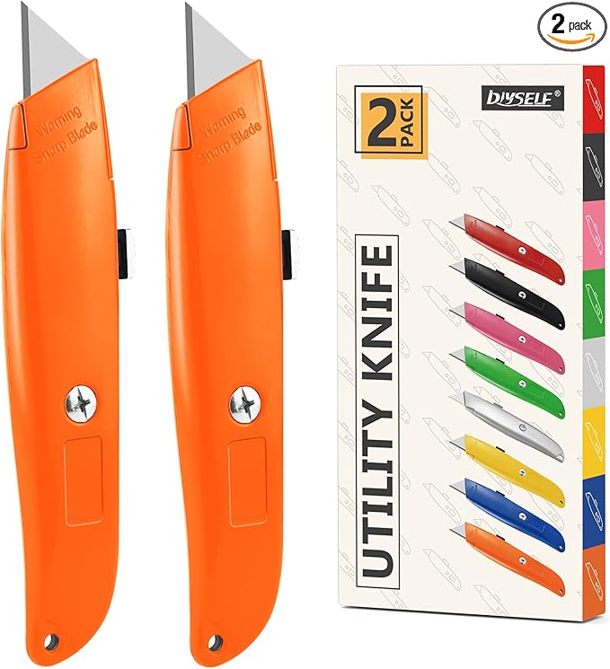 DIYSELF 2Pack Utility Knife Box Cutter Retractable Blade Heavy Duty PVC Pipe Cutter(Orange)