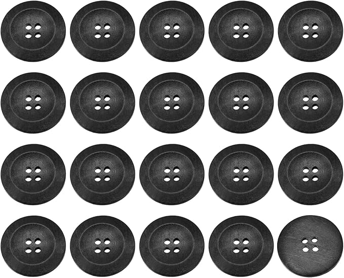 uxcell 50Pcs Wooden Buttons, 35mm(1 3/8") 4 Hole Round Wood Sewing Button Craft for Sewing DIY Craft Clothing, Black