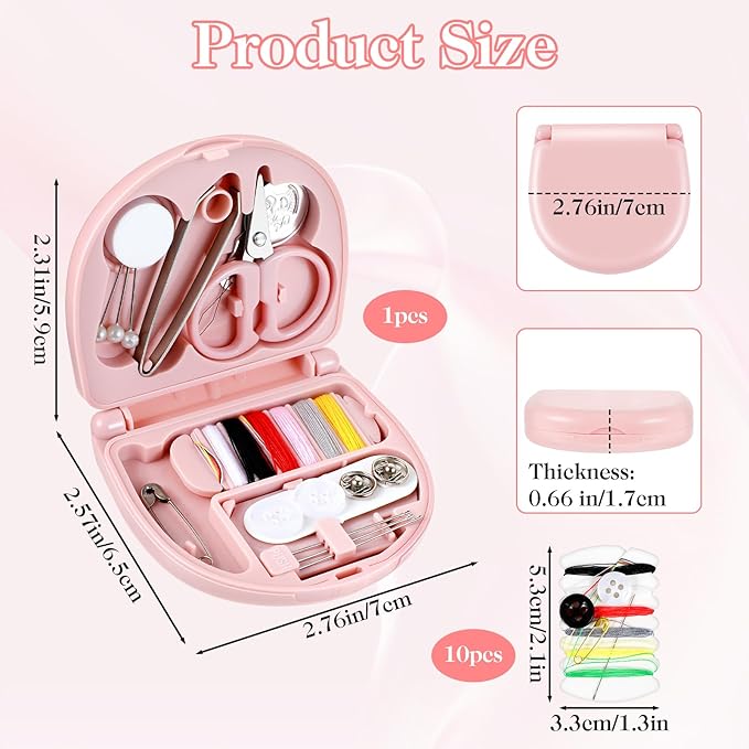 Grevosea Mini Travel Sewing Kit, Heart Shaped Portable Travel Sewing Kit, Small Emergency Pocket Sew with Scissors Needles Emergency Repair for Women Mom Traveler Adults Beginner