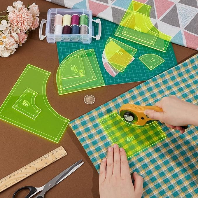 BENECREAT 10PCS Quilting Templates Set, 2" 3" 4" 5" 6" Bright Yellow Reusable Acrylic Quilting Template with Film Protection for Woodworking, Quilting Sewing Needlework Craft, Hole: 3mm