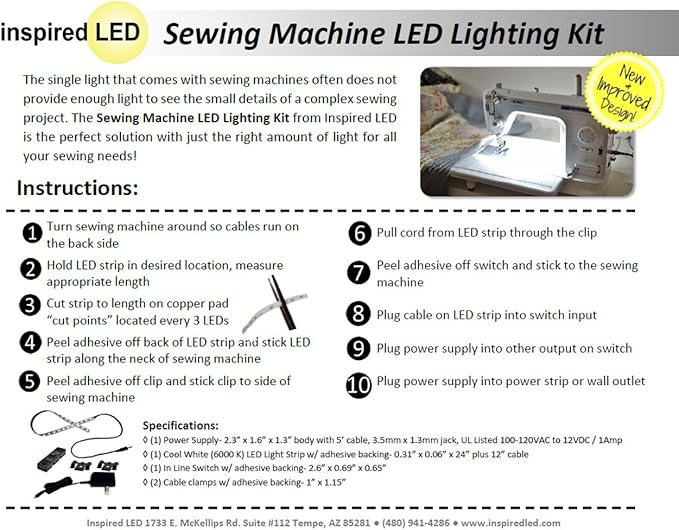 Sewing Machine LED Lighting Kit - Fits All Sewing Machines!