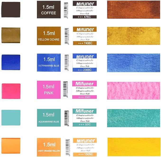 Mini Portable Handmade Artist Watercolor Paint Travel Metallic Box Set with 6 Solid Watercolor Half Pans (Each Capacity Approx 1.5ml).Mix Color 07
