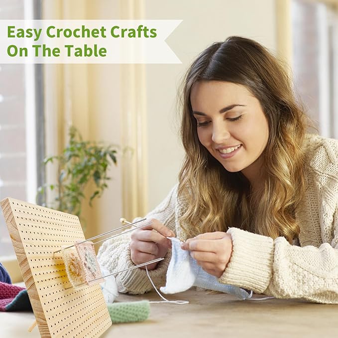 HAND U JOURNEY 12 Inch Large Size Premium Wooden Crochet Blocking Board - Complete Crochet Accessories Set with 12 Steel Pins - Ideal for Knitting, Granny Squares, and Projects
