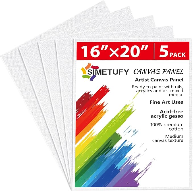 Simetufy 12 x 16 inch 5 Pack Painting Canvas Boards- Gesso Primed Acid-Free 100% Cotton Large Canvas Panels for Acrylics Oil Watercolor Tempera Paints