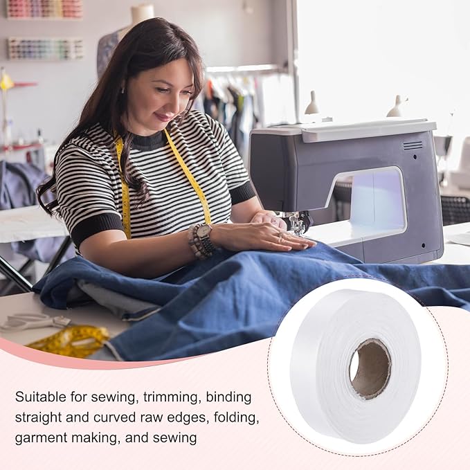M METERXITY 1-Pack Extra Wide Single Fold Bias Tape, 1 Inch x 55 Yards Satin Bias Tape for Sewing/Seaming/Quilting/Hemming/DIY Crafts/Quilt Binding [White]