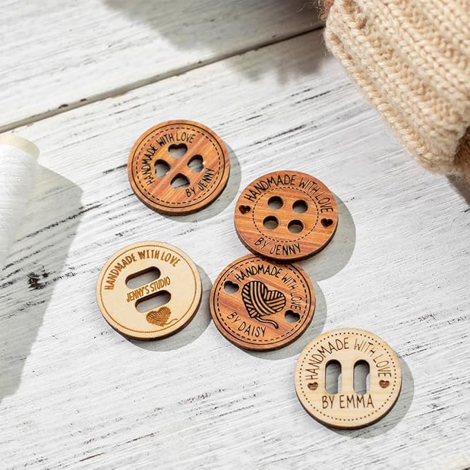 callie Personalized Wooden Button, Custom Name Sewing Labels for Handmade Items, Gifts for Mom Grandma Knitting Crafts Crocheting Lovers, 10Pcs - 200Pcs