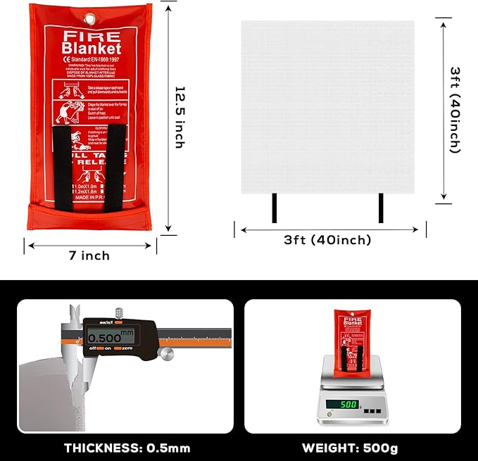 FLASLD Fire Blanket for Home, Fiberglass Fire Blankets Emergency for People, 2 Pack - Fire Suppression Blanket for Kitchen 40x40 Inch