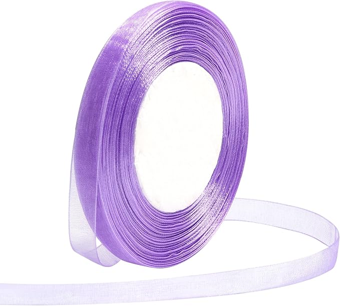 Lavender Ribbon for Gift Wrapping 3/8 inch Sheer Organza Ribbon for Flower Bouquet Tulle Chiffon Ribbons for Wedding Invitations Christmas Halloween Decorations Crafts 50 Yards