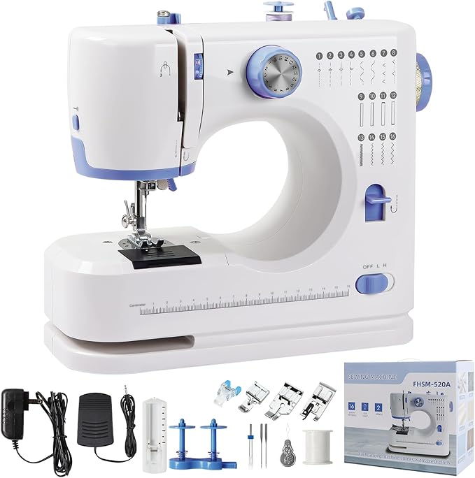 Sewing Machine for Beginners, Portable Electric Sewing Machine with 16 Stitches, Foot Pedal and Accessories Kit for Home DIY Sew Projects, Purple