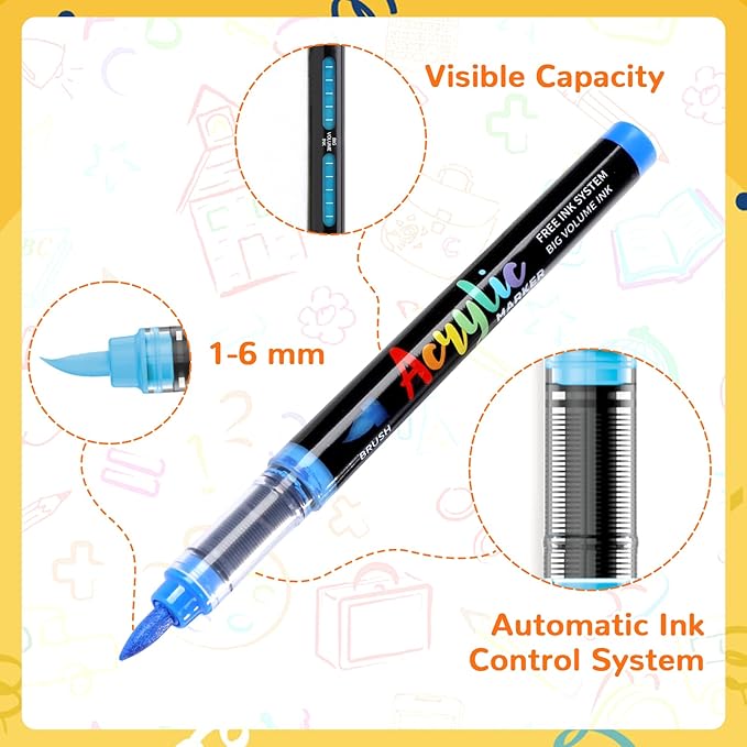 240 Colors Acrylic Paint Markers Brush Tip, Automatic Ink Control Acrylic Paint Pens Waterproof Acrylic Markers Set for Christmas Decorations, Stone, Wood, Glass, DIY & Art Supplies