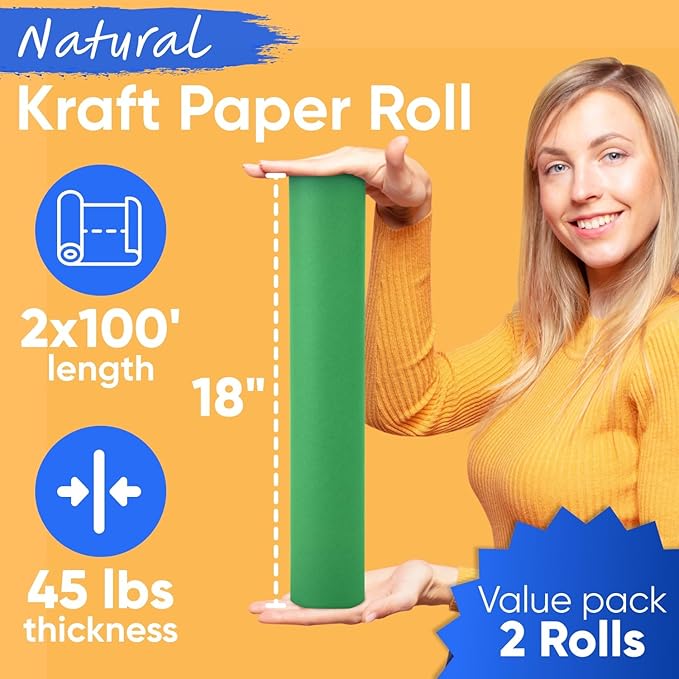 18" x 1200" (100 ft) Green Kraft Paper Roll (Value Pack of 2), 45 lbs Thickness, Made in USA Colored Kraft Paper for School, Bulletin Board - Odorless, Non-Toxic, Safe for Kids