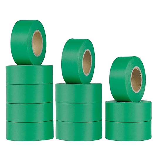 Green Flagging Tape 12 Rolls - Non-Adhesive Neon Marking Surveyors Caution Tape, for Tree Marking, Hunting Trail Tape, Marking Tape Ribbon, 1-3/16 in. x 150 ft,3.35 Mil Thick