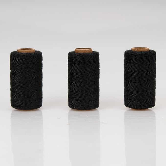 Lusecarl Polyester Thread 110 Yards Each Spool for Hair Extensions 3 Rolls Hair Weave Sewing Threads for Hand Sewing, Hair Extensions, Making Wigs DIY (3 Thread, Black)