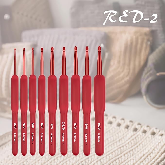 CLYAIYLC 30 Pcs Crochet Hook Set, Red 2-6mm Crochet Hook Ergonomically Designed for Arthritis Hands, Equipped with Knitted Crochet Supplies and Storage Bag, Suitable for Crochet Beginners/Enthusiasts