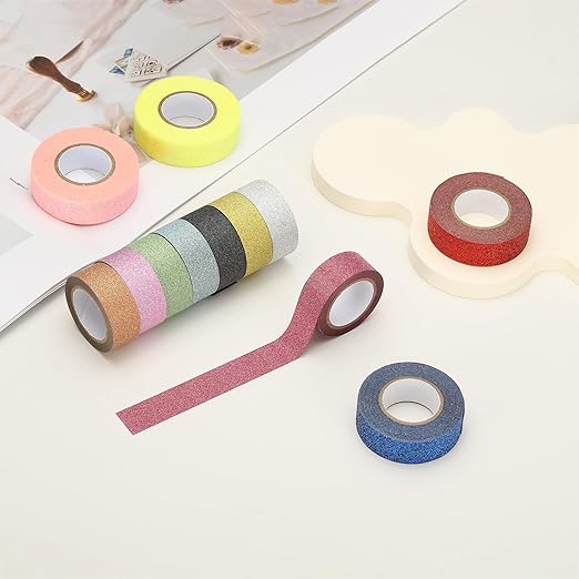 PATIKIL 1 Roll Glitter Paper Washi Tape, Washi Decorative Tape for Crafts, Yellow