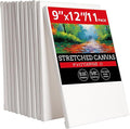 11 Pack 9x12 Stretched Canvases - 100% Cotton Large Canvas Boards for Oil, Acrylic & Other Painting Media