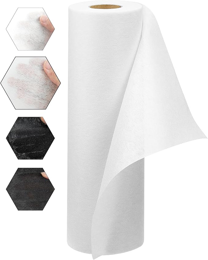 FIVEIZERO Lightweight White Iron-On Non-Woven Fusible Interfacing: 12in x 30yd Lightweight Non-Woven Interfacing Iron On Polyester Single-Sided Interfacing for DIY Crafts Supplies