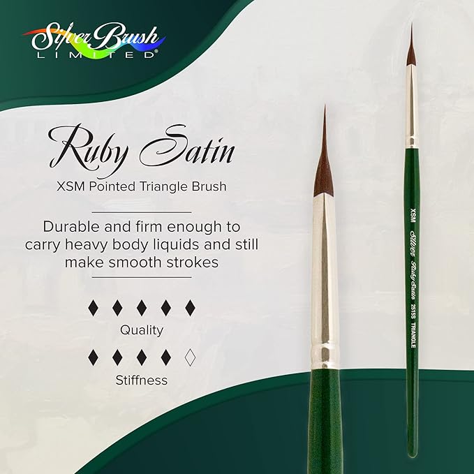 Silver Brush Limited 2515S-XSM Ruby Satin Pointed Triangle Paintbrush for Oil, Acrylic, and Heavy Body Paints, Size XSM, Short Handle