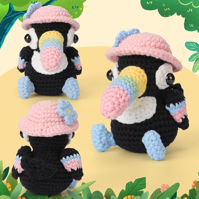 CrochetBox Crochet Kit for Beginners Adults - Toucan Starters Crochet Kit, Beginners Crocheting Kitting for Adults Teen, Craft Gifts with Crochets Yarns, Hook, Step-by-Step Video, Instruction