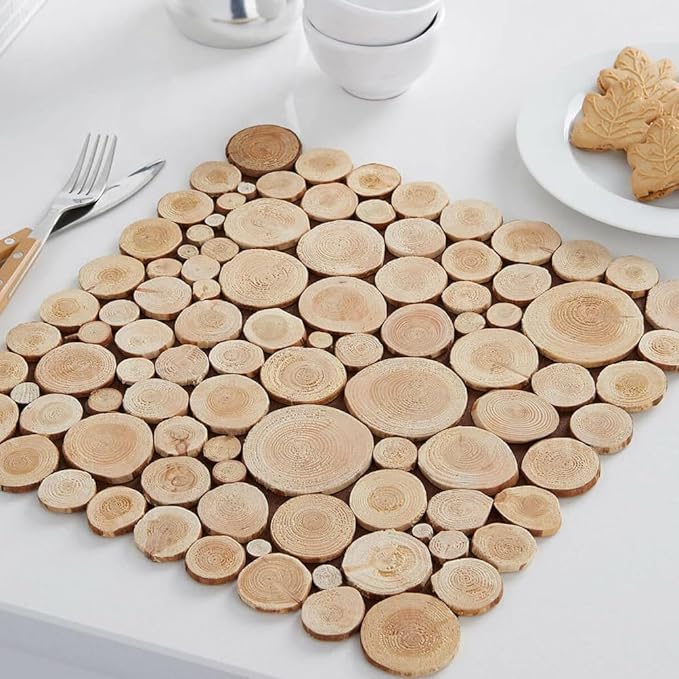 100 Pcs Wood Slices, BetterJonny Round Under 3cm Log Discs Kit with Hole Unfinished Wooden Circles for DIY, Crafts, Wedding, Christmas Decoration