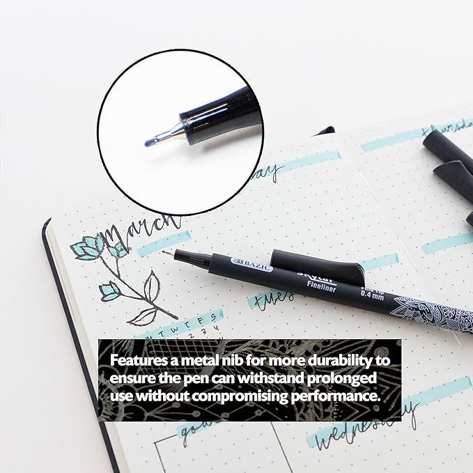 BAZIC Products Skylar Fineliner Pen, Fine Tip 0.4mm Pens, Black Ink, Writing Drawing Bullet Journaling Notes for Art Graphic Office School, 4 Count, 144-Pack