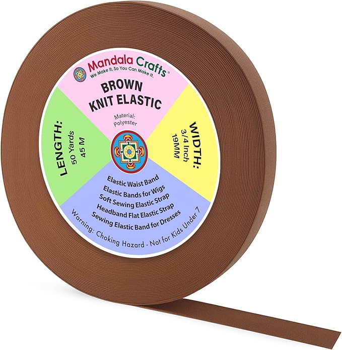 Mandala Crafts Wide 3/4 Inch Brown Elastic Bands Spool for Pants Waistbands Sewing and DIY Crafts, 50 YD Stretchy Flat Fabric Strap Knit Elastic Band for Wig