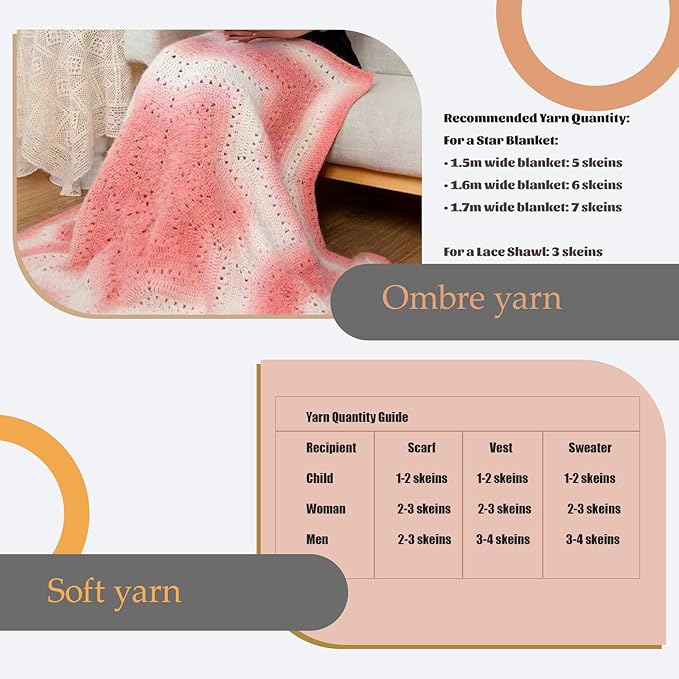 MSD&FT Ombre Yarn, 80% Acrylic 20% Nylon Blend, Pink Gradient, 4-Pack (Granada Sky)