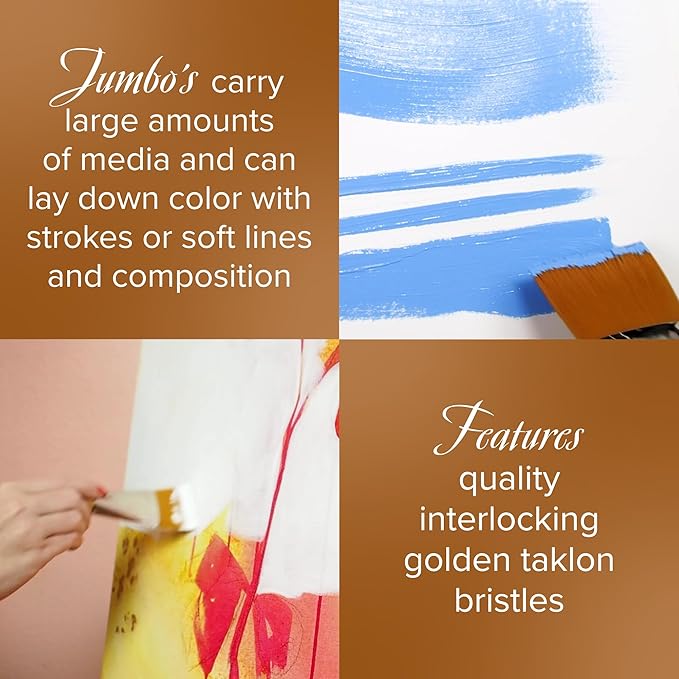 Silver Brush Limited 8201-40 Silver Jumbo Golden Taklon Flat Paintbrush for Oil, Acrylic, Heavy Body Paints, Gesso & Grounds, Varnish & Top Coat, Size 40, Mid Length Handle
