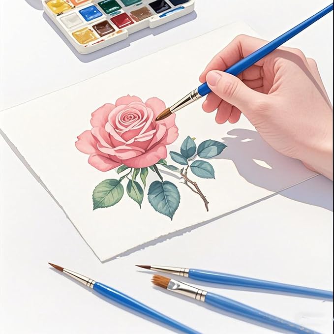 50 Pcs Boxed Paint Brushes, Washable Flat and Round Art Brushes, Suitable for Student, Teaching and Craft Detail Painting, Graffiti, Watercolor Painting and face Painting (Flat Head)
