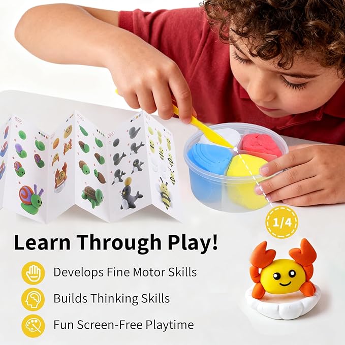 NewFamily Air Dry Clay Kit for Kids – 12 Easy Models, Soft & Non-Sticky Clay with Tools, Safe & Non-Toxic DIY Craft Set for Home, School, Parties & Gifts