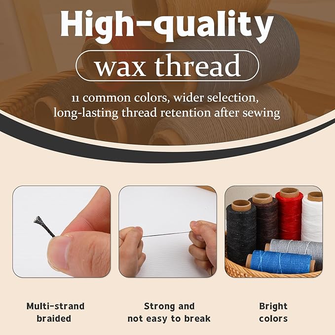 Jupean Waxed Thread, 150m /164Yards Red Leather Sewing Thread, Hand Stitching Threads for Hand Sewing, Bookbinding, and Beginners Leather Craft DIY