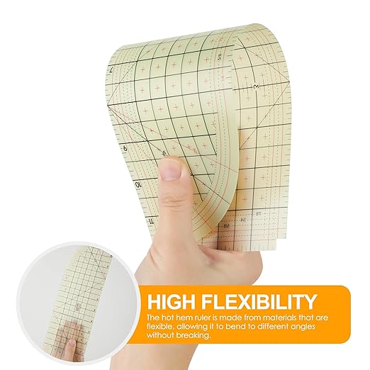 Curved Hot Ruler for Sewing, 12X4 Inch Hot Hem Ruler for Sewing Seam Guide Ruler Sewing Ruler and Guides for Fabric Hemming Tools Press with Dry or Steam