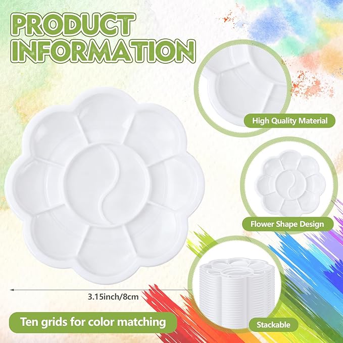 144 Pcs Mini Paint Tray Palettes Plastic Plum Blossom Watercolor Palette for DIY Craft, Painting Party, Birthday Cupcakes Decoration, Art Creation, Christmas Project Supplies