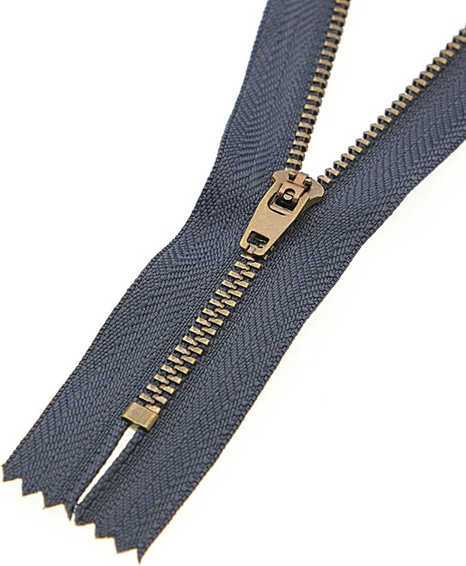 Leekayer #4 6pcs Metal Zipper for Jeans 5" Antique Brass Teeth Zipper Close End Jeans Zippers 12.7cm (Navy-Brass)
