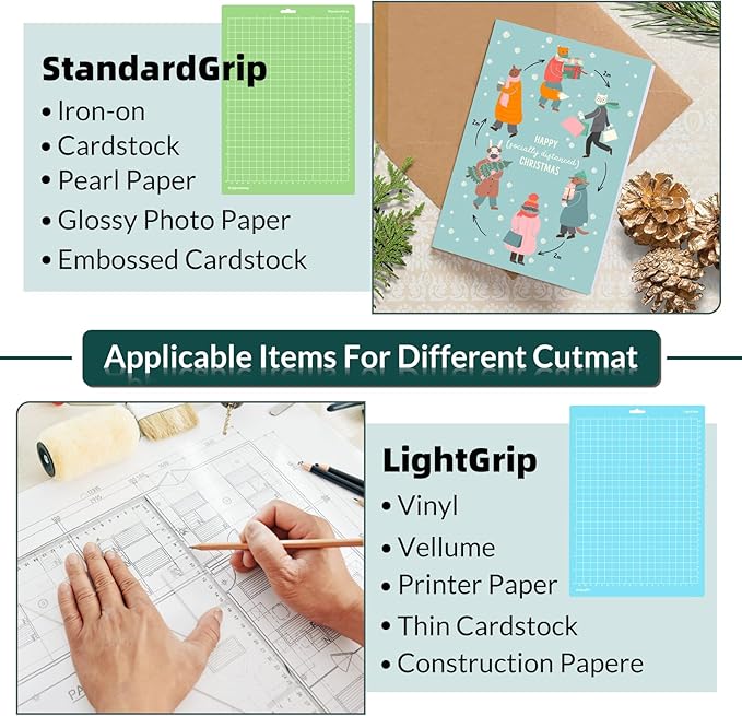 WISYOK 12x8.5 Inch Cutting Mats for Cricut Joy Xtra, 2-Pack Reusable Adhesive Mats (Standard, Light Grip) for Crafts, Quilting, Sewing