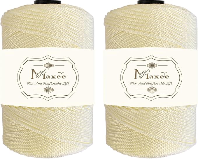 Maxee Premium Polyester Macrame Cord 3 mm × 218 yd (2 Pack),3mm 100% Polypropylene Macrame Cord,Ideal for Crochet, Wall Hangers, Bags, Rugs & DIY Crafts（Milk White）