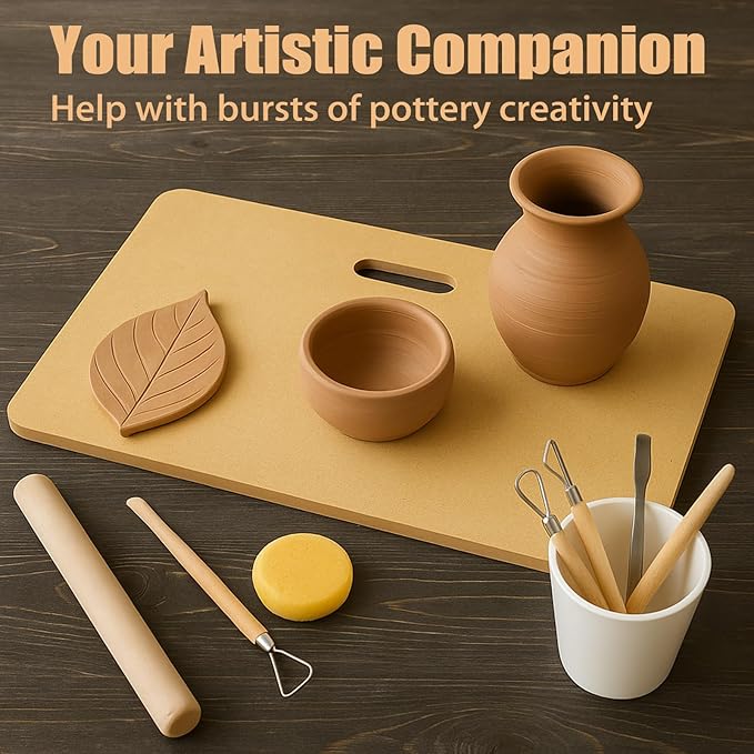 Wooden Wedging Board for Pottery - Clay Mat and Sculpting Tool for Handbuilding, Ceramics, and Crafting - Pottery Accessories for Adults (15.7inx9.8in)