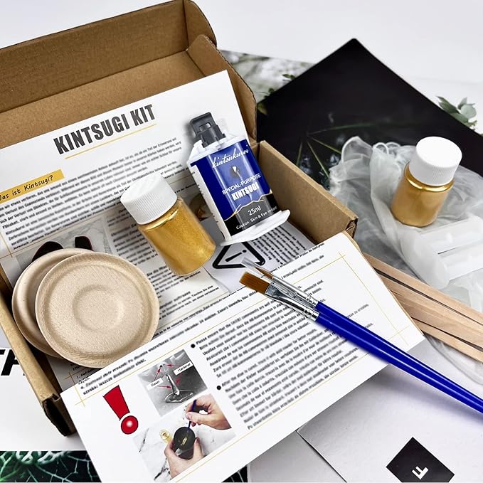 Kintsugi Repair Kit Gold, Japanese Kintsugi Kit to Improve Your Ceramic, Repair Your Meaningful Pottery with Gold Powder Medium, Perfect for Beginners Restoring Meaningful Gifts