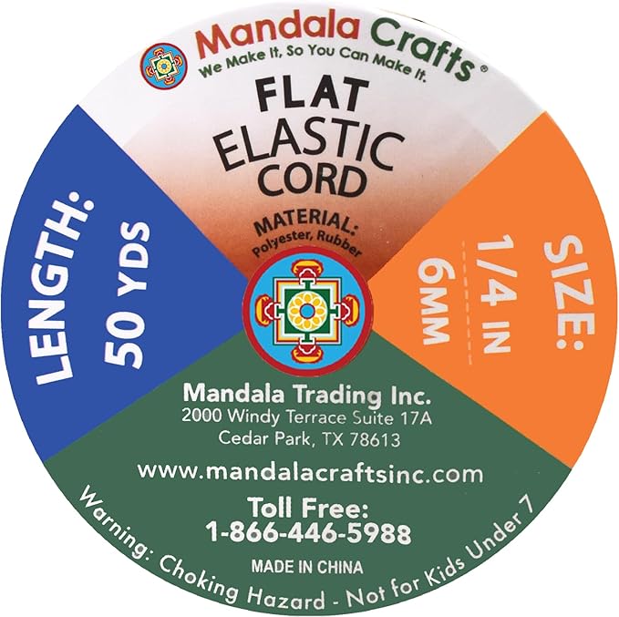 Mandala Crafts 6mm 50 Yds Roll of Dark Khaki Elastic Bands for Sewing - 1/4 Flat Elastics Cord - 1 4 Inch Braided Stretch Straps for Crafting