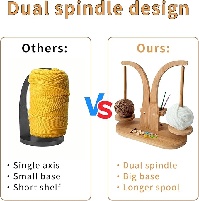 Magnetic Wooden Yarn Holder for Crocheting & Knitting – Smooth Rotating Yarn Spinner with Double Spindles, Tangle-Free Thread Dispenser, Ideal Gift for Knitters & Weavers (Natural)