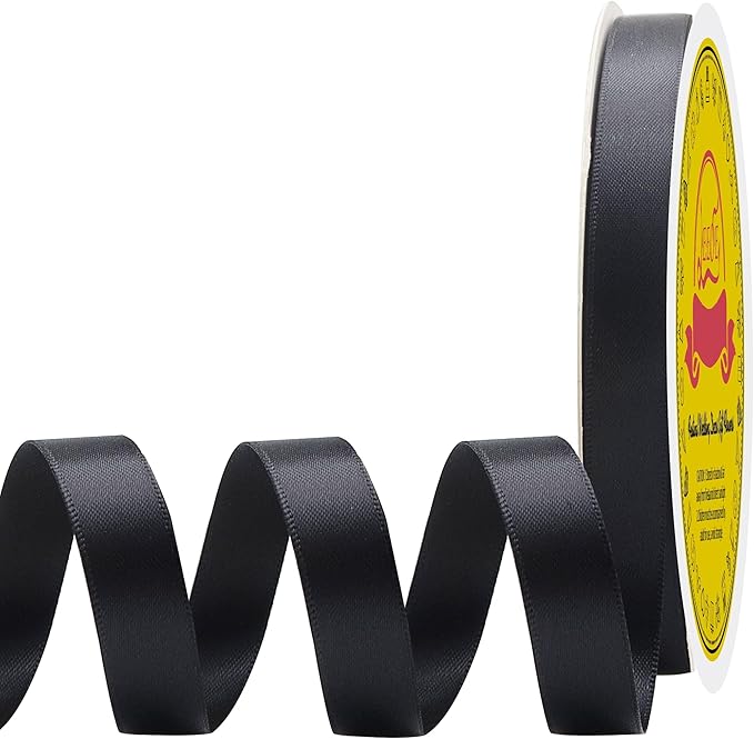 Double Face Black Satin Ribbon 1/2 inch X 50 Yards Polyester Black Ribbon for Gift Wrapping Very Suitable for Weddings Party Invitation Decorations and More