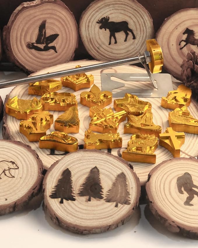 AIMOADO Peace Sign Branding Iron, 1 1/2" Brass Branding Iron Stamp for Hats Wood Leather