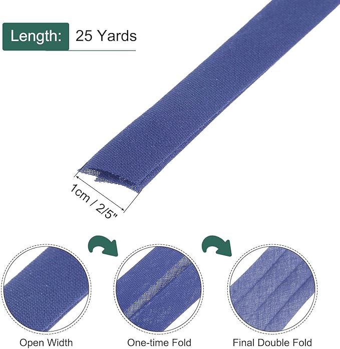 MECCANIXITY 2/5 Inch Double Fold Bias Tape Continuous Bulk Bias Tape for Sewing, Seaming Quilting Hemming Binding Crafts (Bright Blue 25 Yards)
