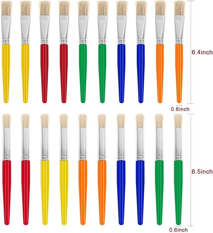 20 Pcs Large Chubby Paint Brushes Round and Flat Preschool Brushes for Washable Paint Acrylic Paint