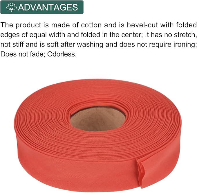 MECCANIXITY 1 Inch Double Fold Bias Tape Polyester Continuous Bulk Bias Tape for Sewing,Seaming Quilting Hemming Binding Crafts (Red 10 Yards)