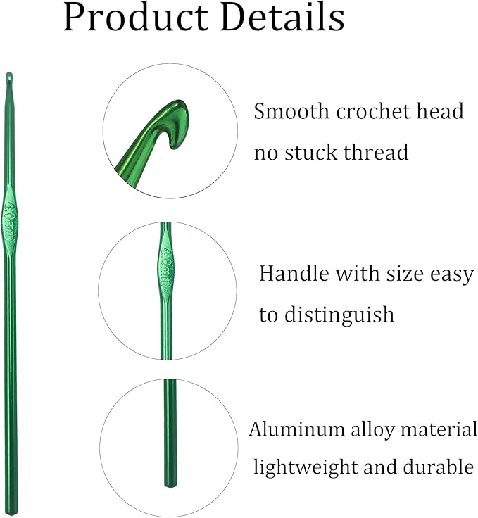 pson 20Pcs 4mm Aluminum Crochet Hooks Set, Lightweight Crochet Needles for DIY Yarn Crafts, Knitting Tools for Beginners and Adults(Green)